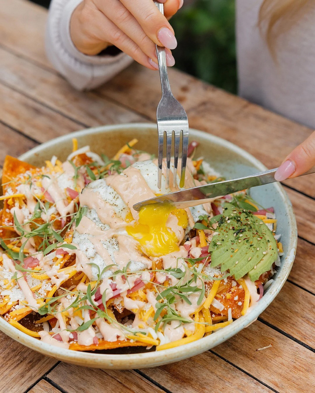 Chilaquiles with a fried egg and avocado